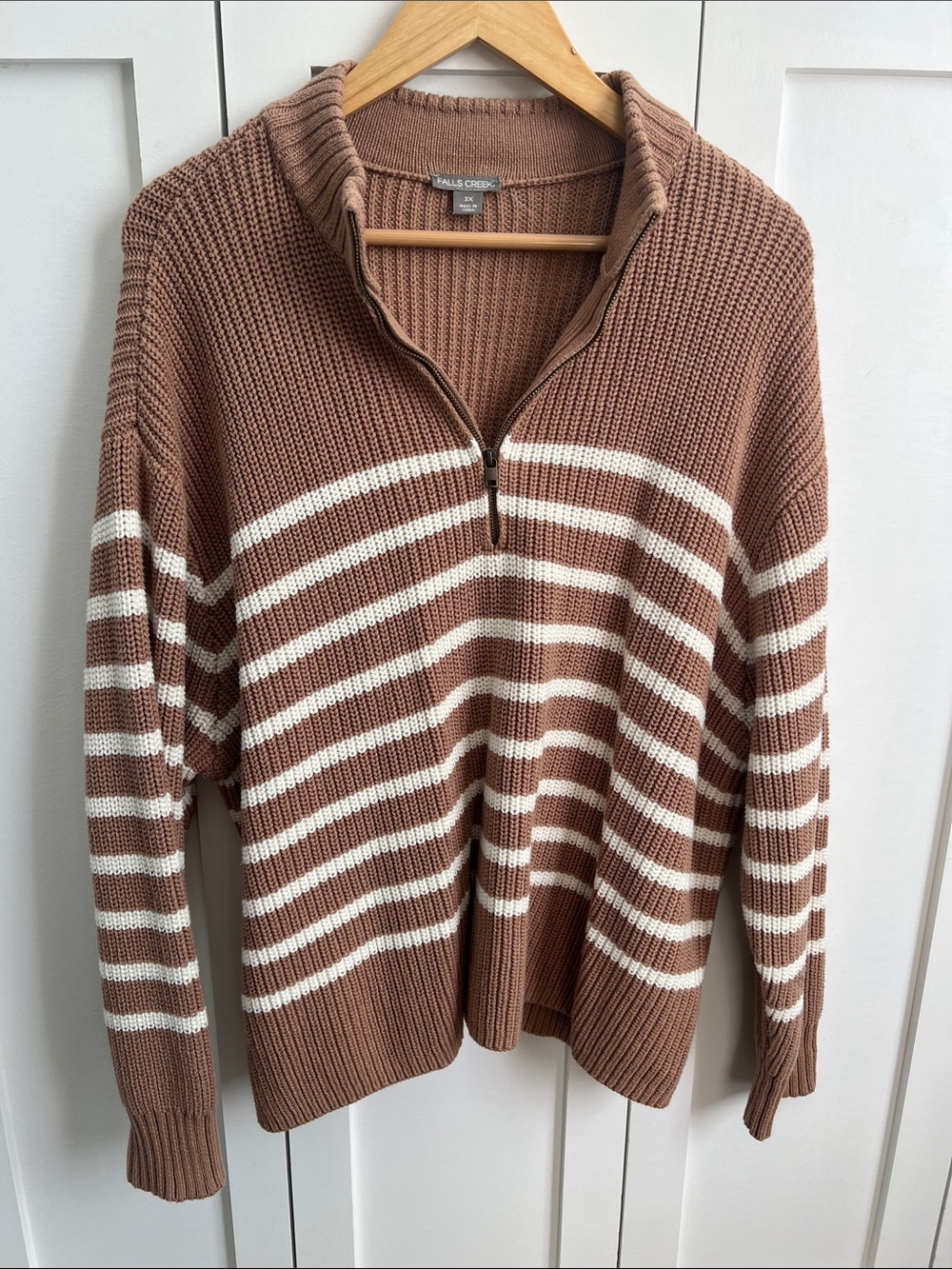 Falls Creek Brown Half-Zip Striped Sweater